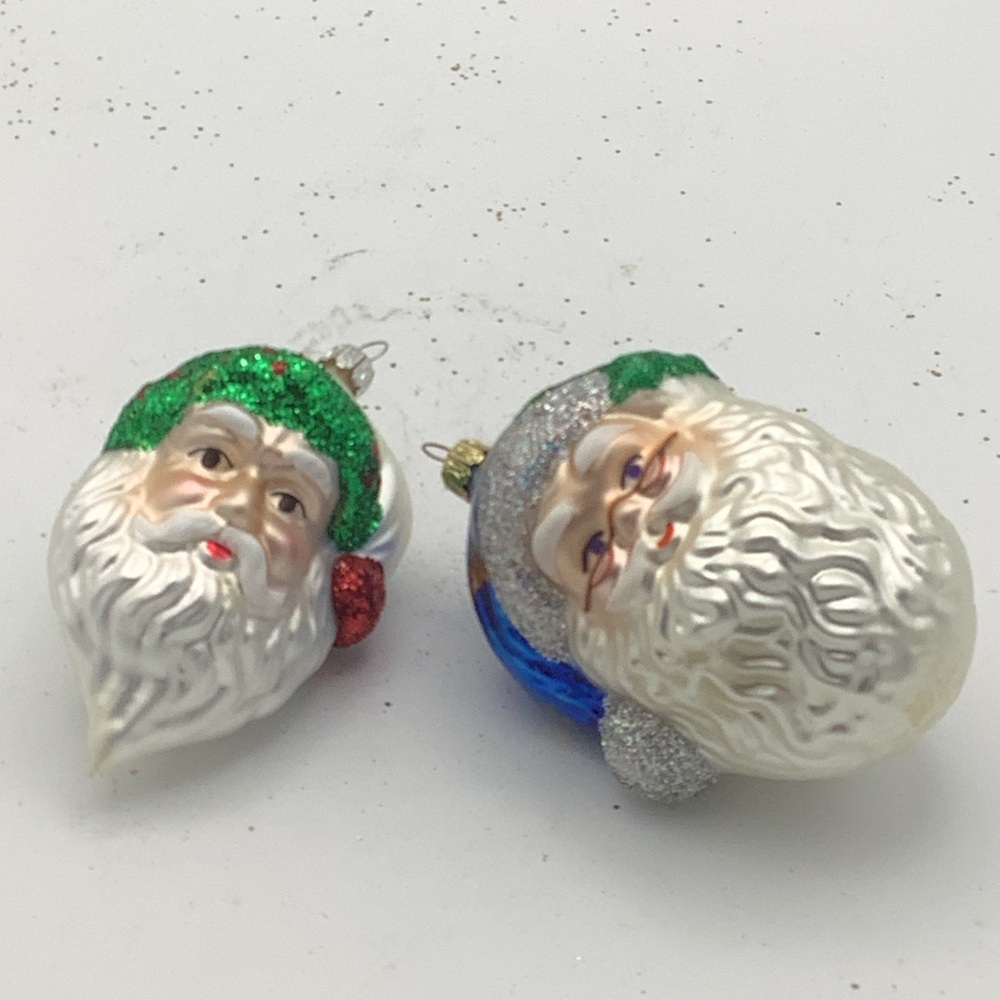 Two Christmas Santa Head Ornaments